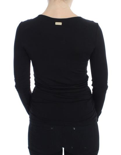 Eleganter schwarzer Pullover aus Viskosemischung mit V-Ausschnitt