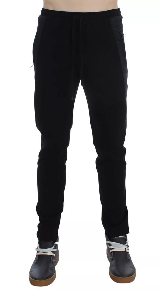 Black Gray Wool Casual Trousers Stripe Pants