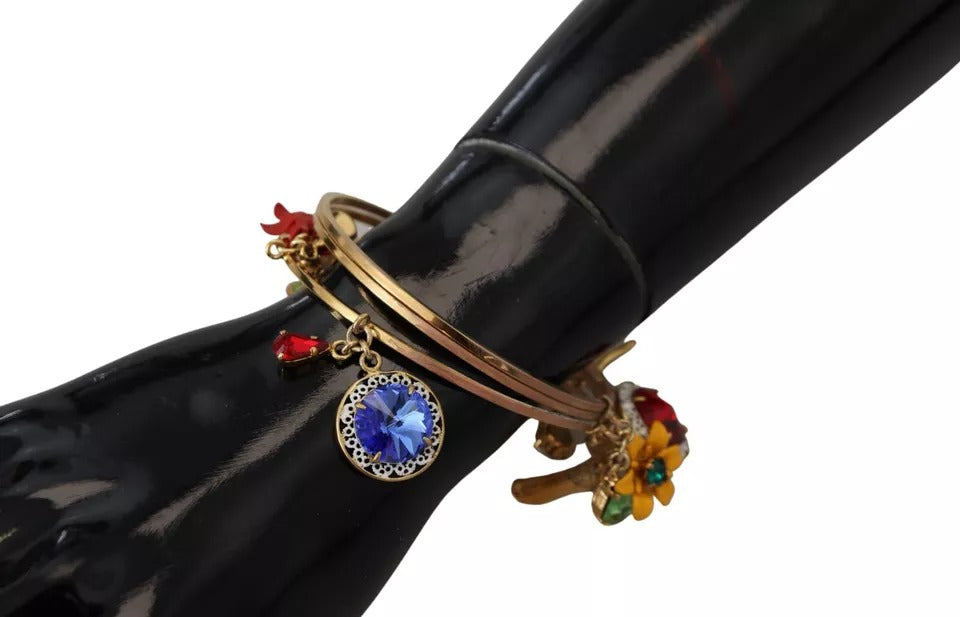 Multicolor Crystal Gold Tone Brass Bangle Bracelet