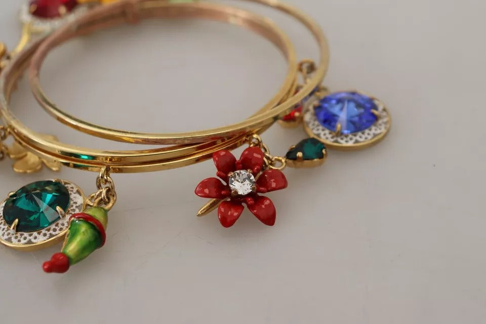 Multicolor Crystal Gold Tone Brass Bangle Bracelet