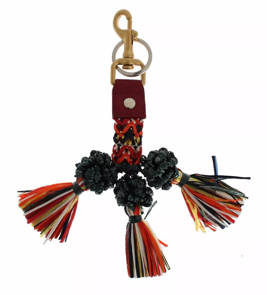 Multicolor Raffia Leather Clasp Finder Chain Keyring