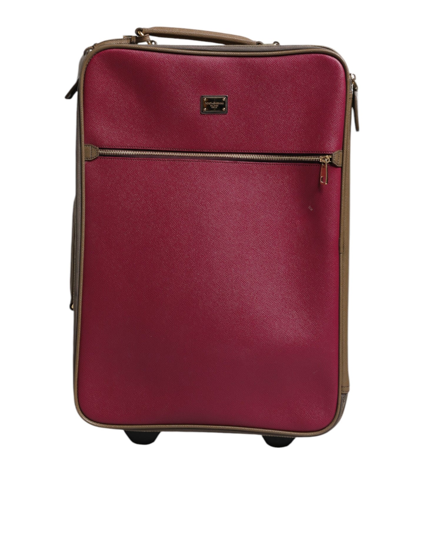 Fuchsia Khaki Leather Trolley Travel Wheel Suitcase Bag