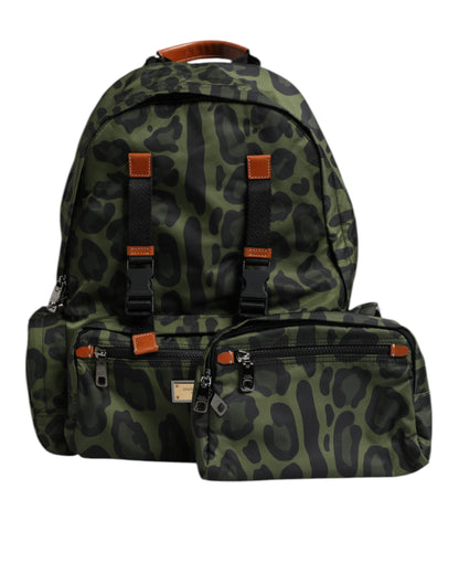 Green Leopard Nylon Travel Back Pack Bag