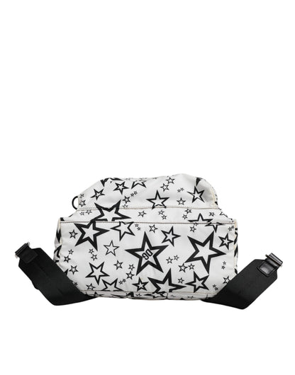 White DG Stars Print Nylon School Backpack Bag