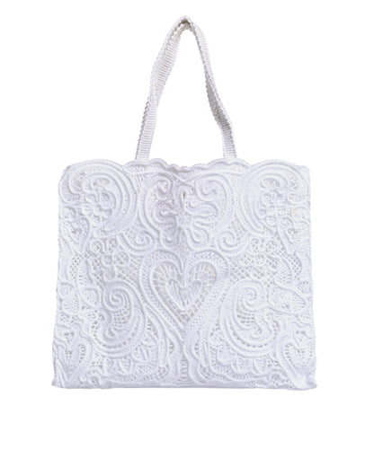 White Cordonetto Lace Beatrice Shopping Tote Bag