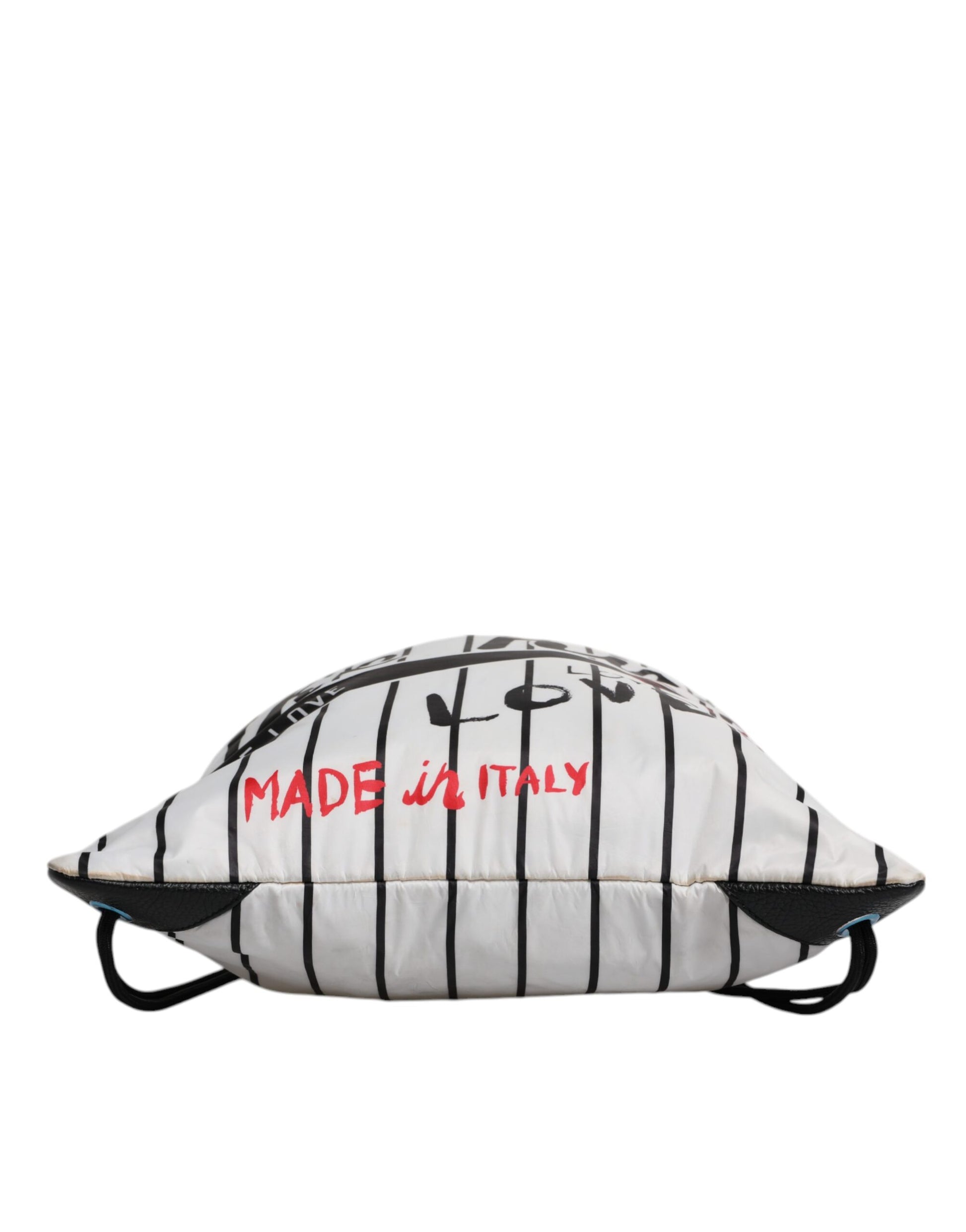 Black White Striped Polyester Drawstring Backpack Bag