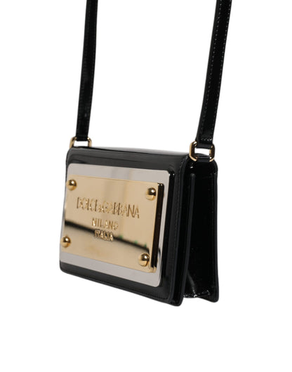 Black Patent Leather Logo Plaque Crossbody Bag