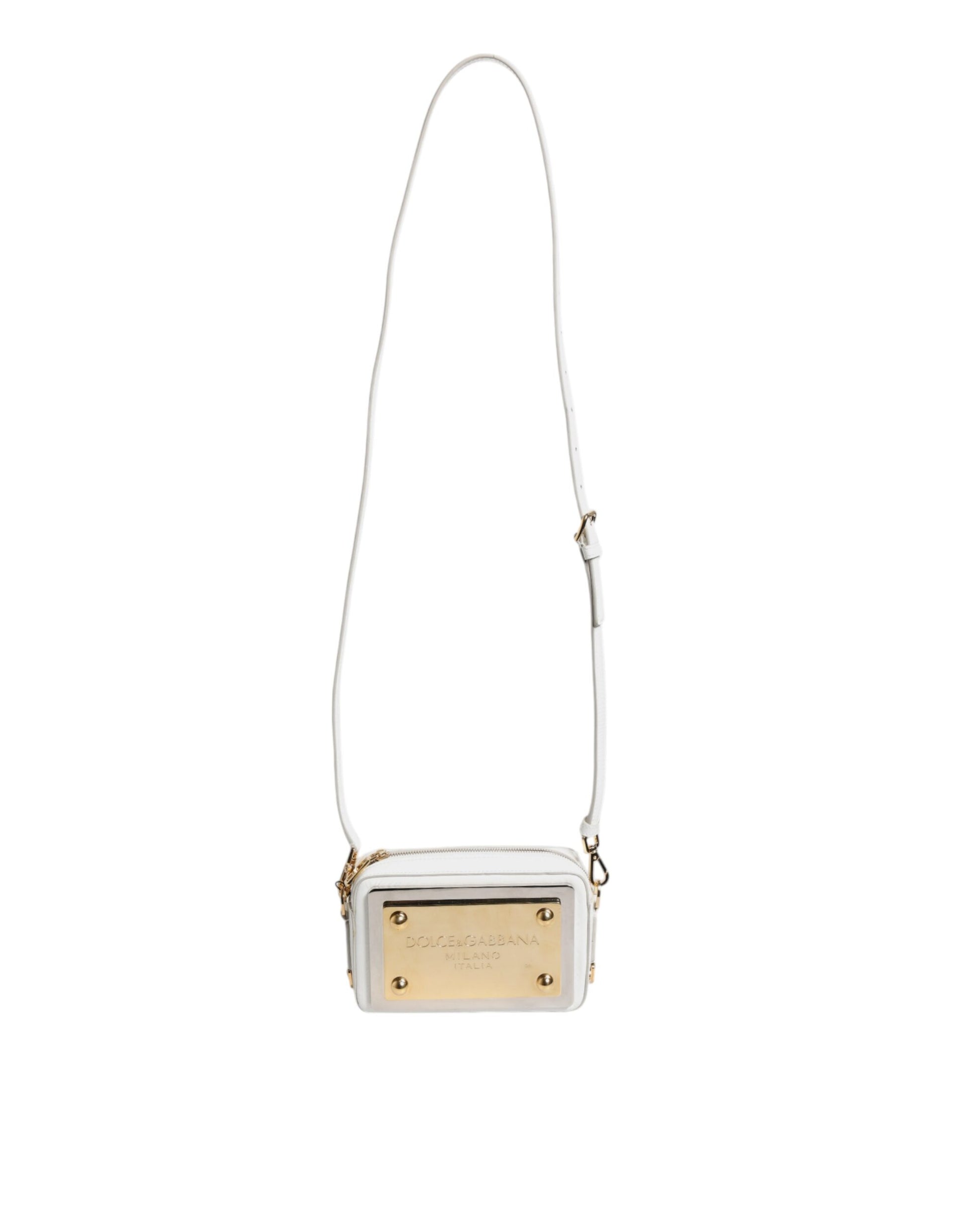 White Leather Logo Plaque Crossbody Bag