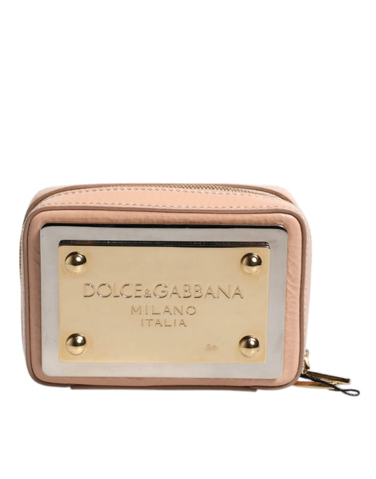 Nude Leather Logo Plaque Crossbody Bag