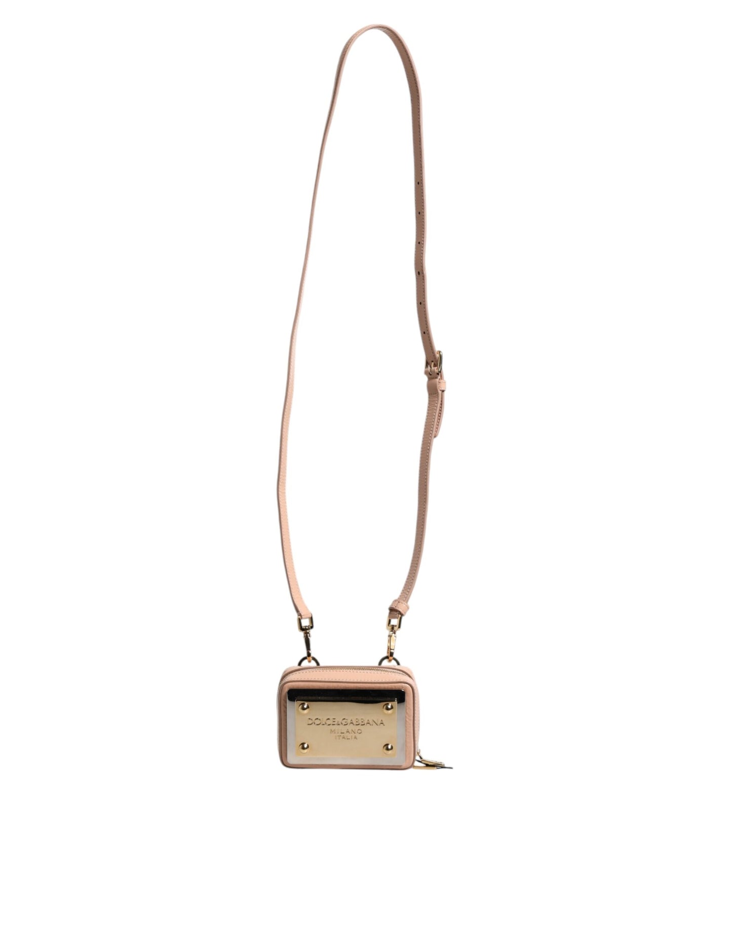 Nude Leather Logo Plaque Crossbody Bag