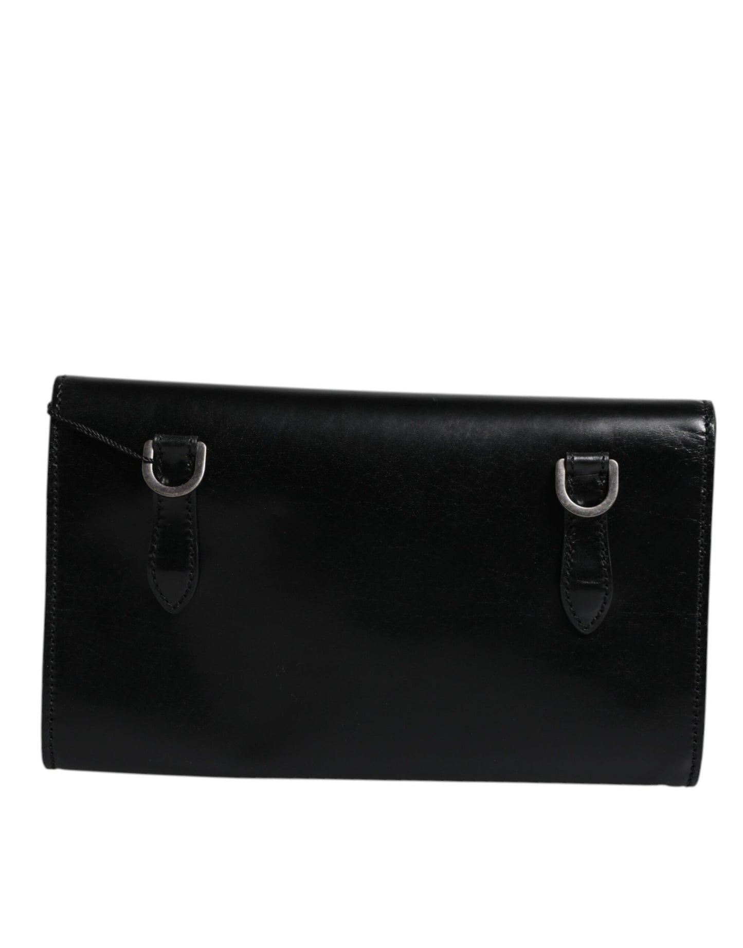 Black Leather Logo Embossed Crossbody Bag