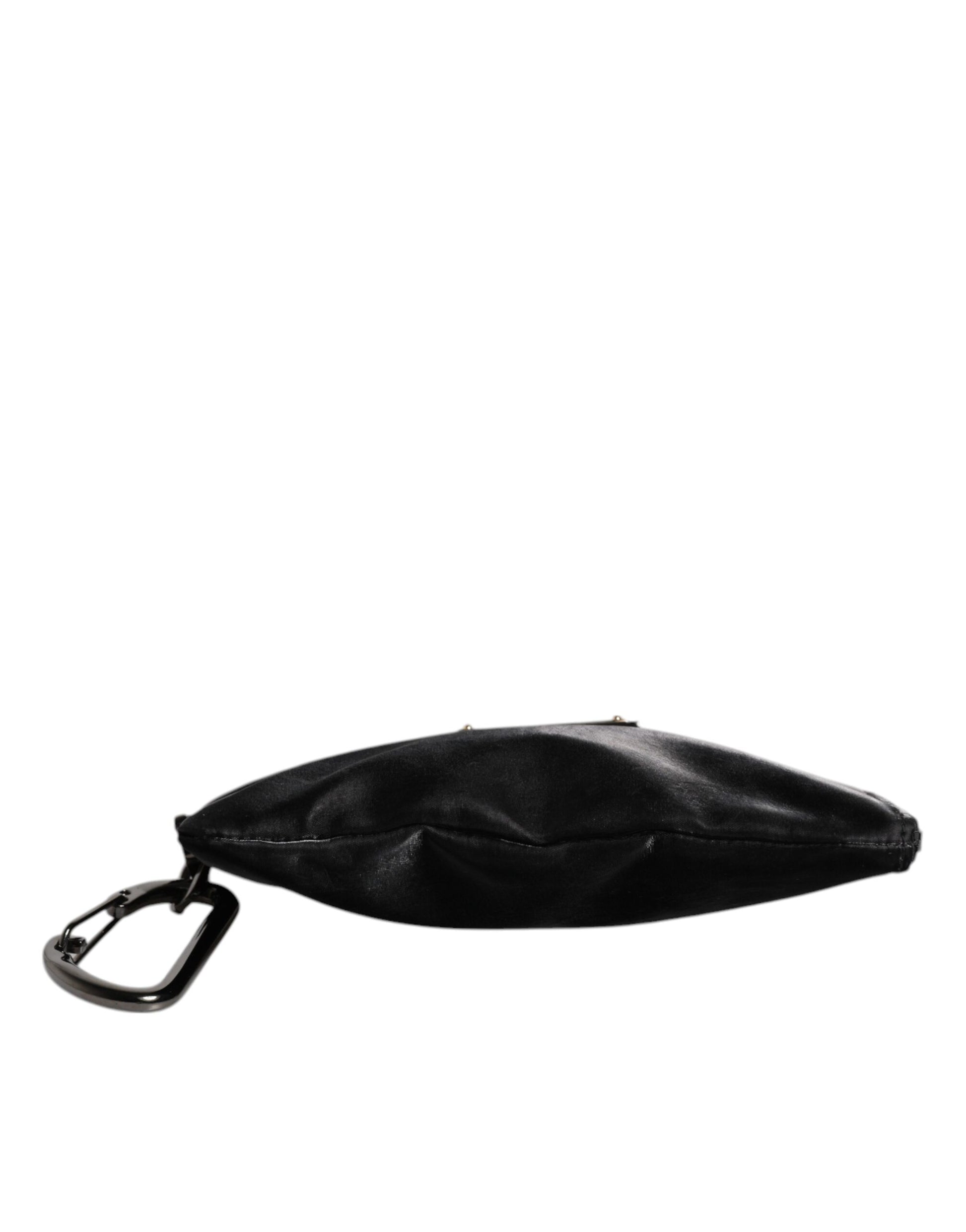 Black Nylon Logo Plaque Keyring Pouch Clutch Bag