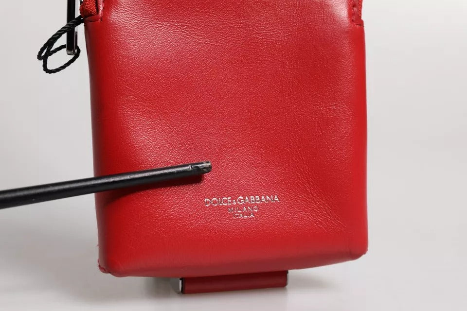 Red Leather Logo Zip Around Card Holder Wide Strap Wallet