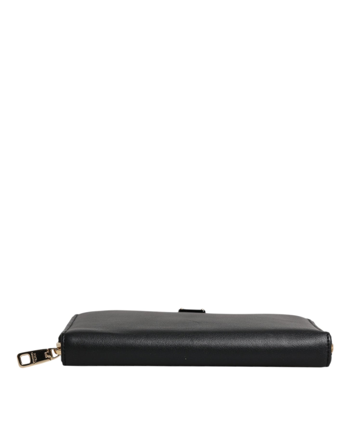 Black Calfskin Leather Logo Zip Around Continental Wallet