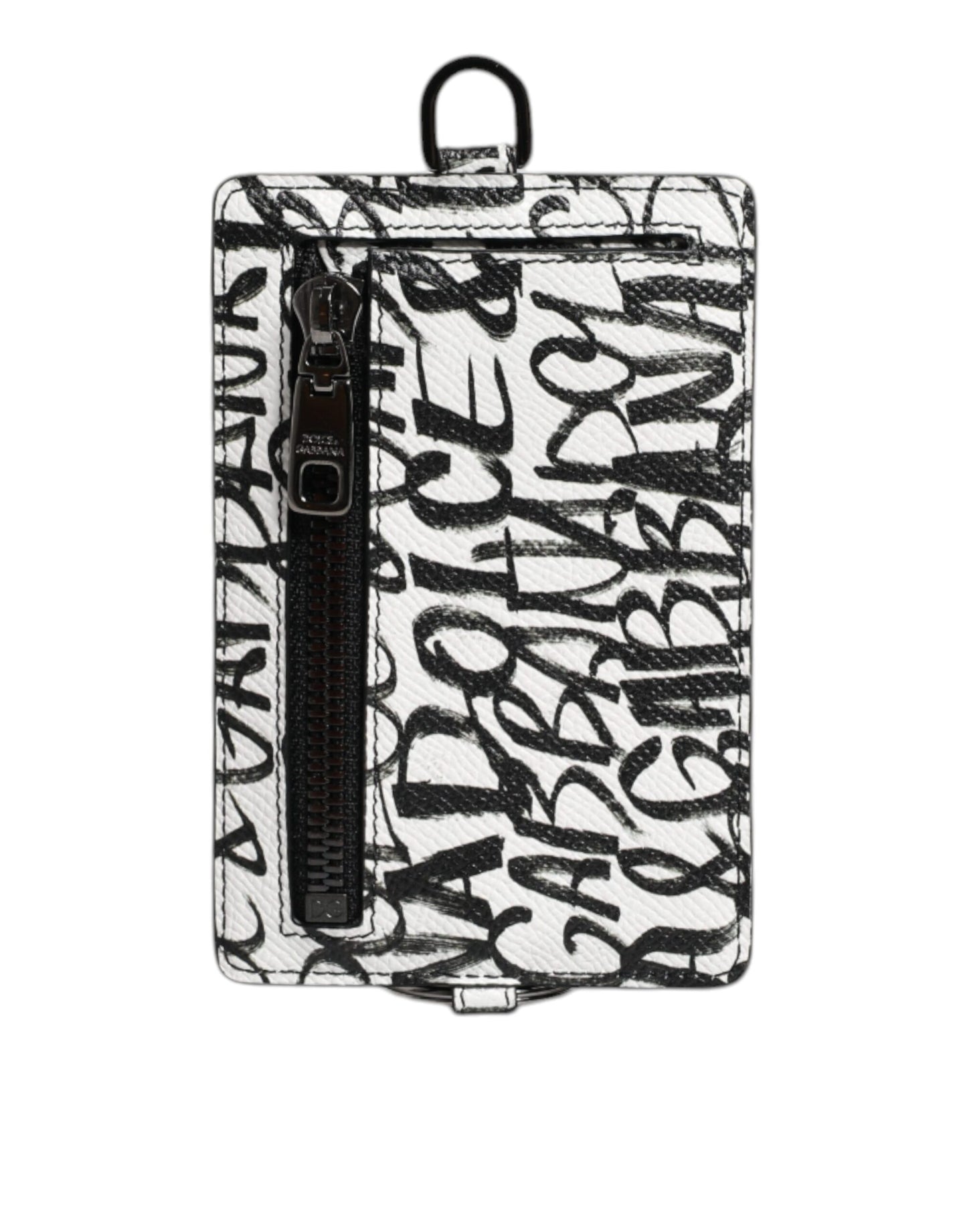 White Leather Lanyard Logo Print Card Holder Wallet