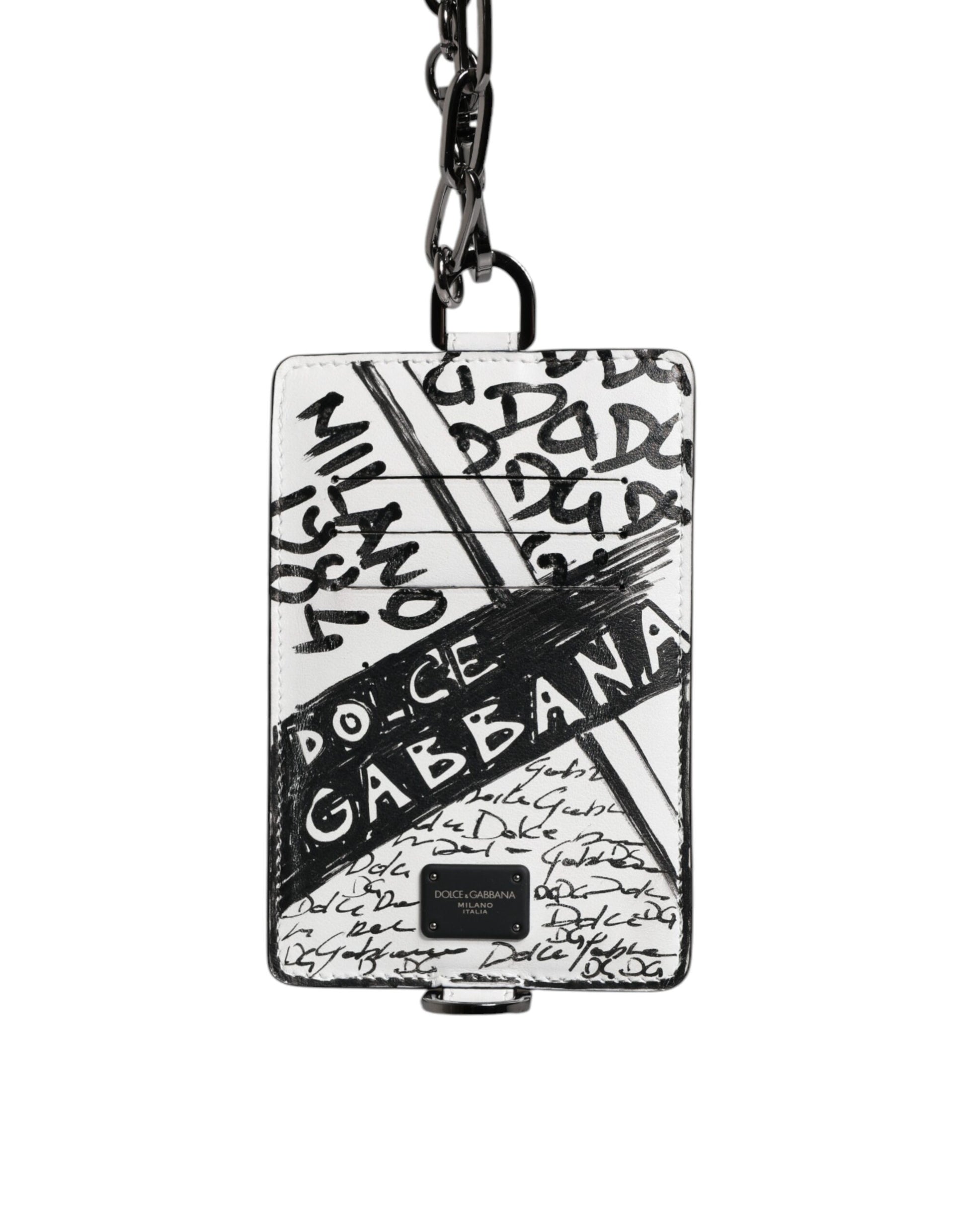 White Leather Lanyard Graffiti Print Card Holder Wallet