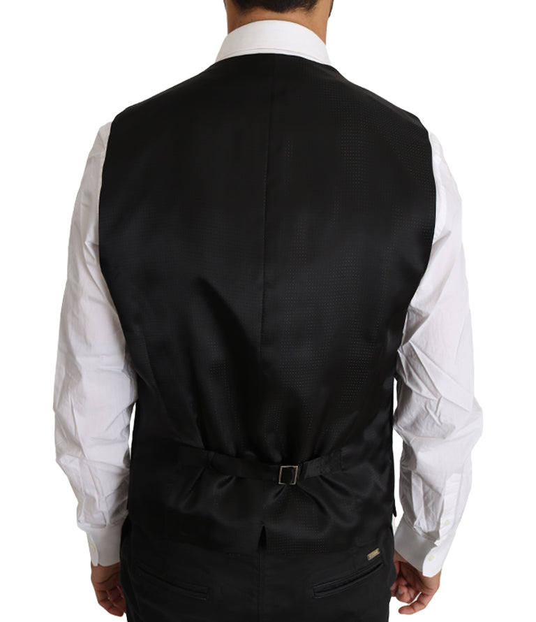 Elegant Gray Slim-Fit Wool-Silk Vest