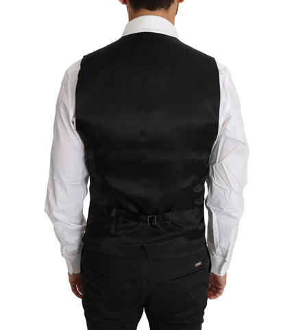 Sleek Black Wool-Silk Formal Vest