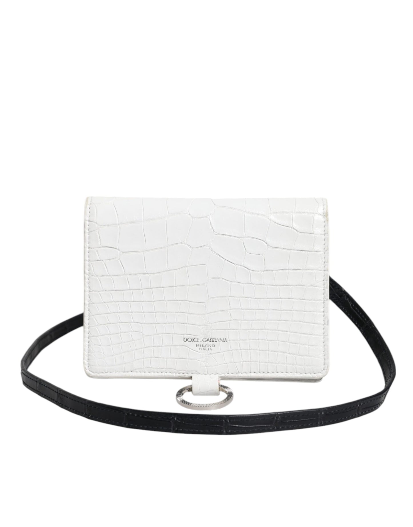 White Blue Leather Bifold Crossbody Sling Wallet