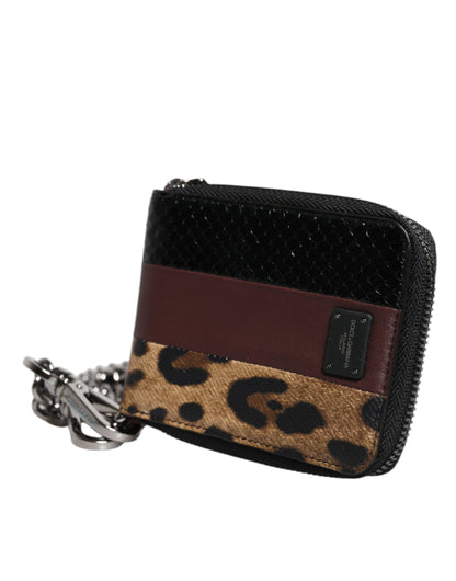 Multicolor Leopard Leather DG Bifold Card Holder Wallet