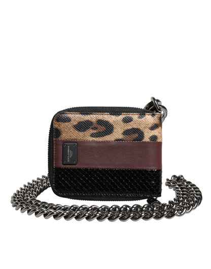 Multicolor Leopard Leather DG Bifold Card Holder Wallet