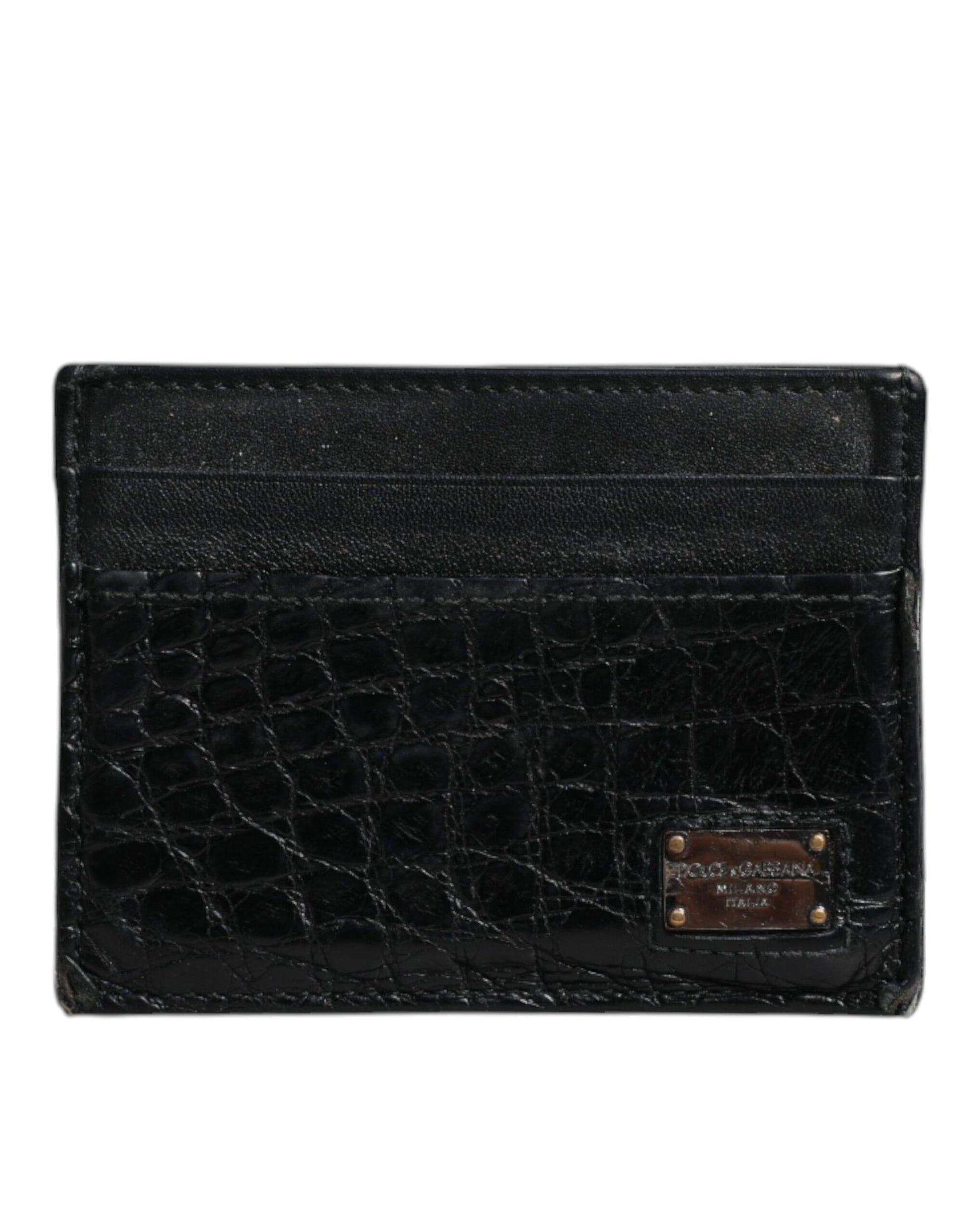 Black Leather Card Holder Case DG Logo Plaque Wallet