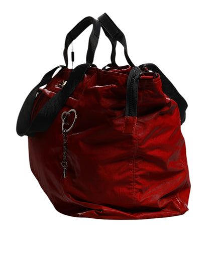 Red Nylon Calfskin Hand Shoulder Duffel Bag