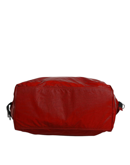 Red Nylon Calfskin Hand Shoulder Duffel Bag