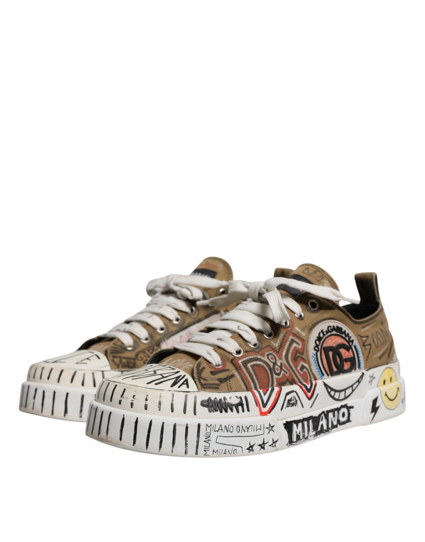 Brown Canvas Low Top Logo Print Sneakers Shoes