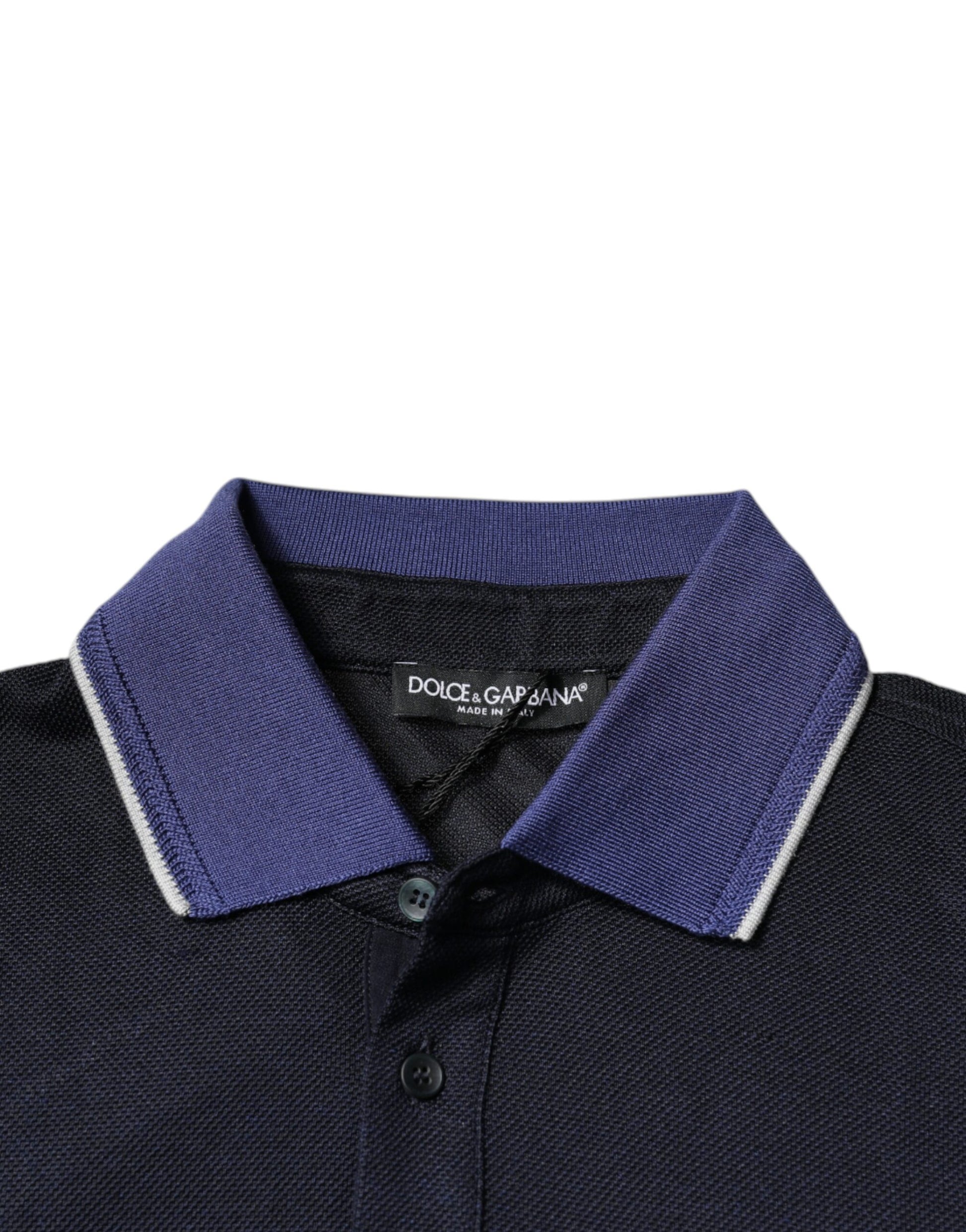 Blue Silk Collared Short Sleeves Polo T-shirt