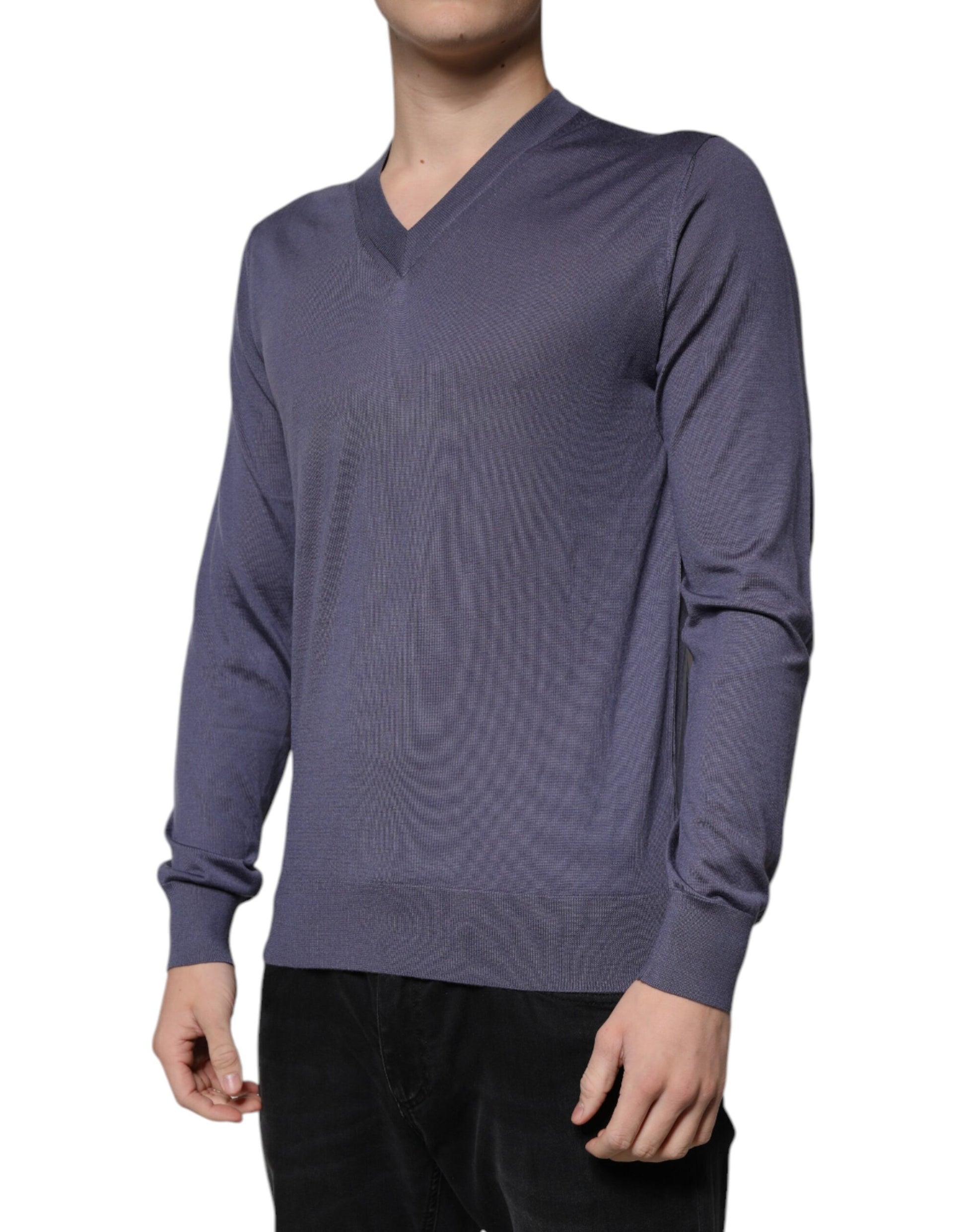 Gray Cashmere V-neck Men Pullover Sweater