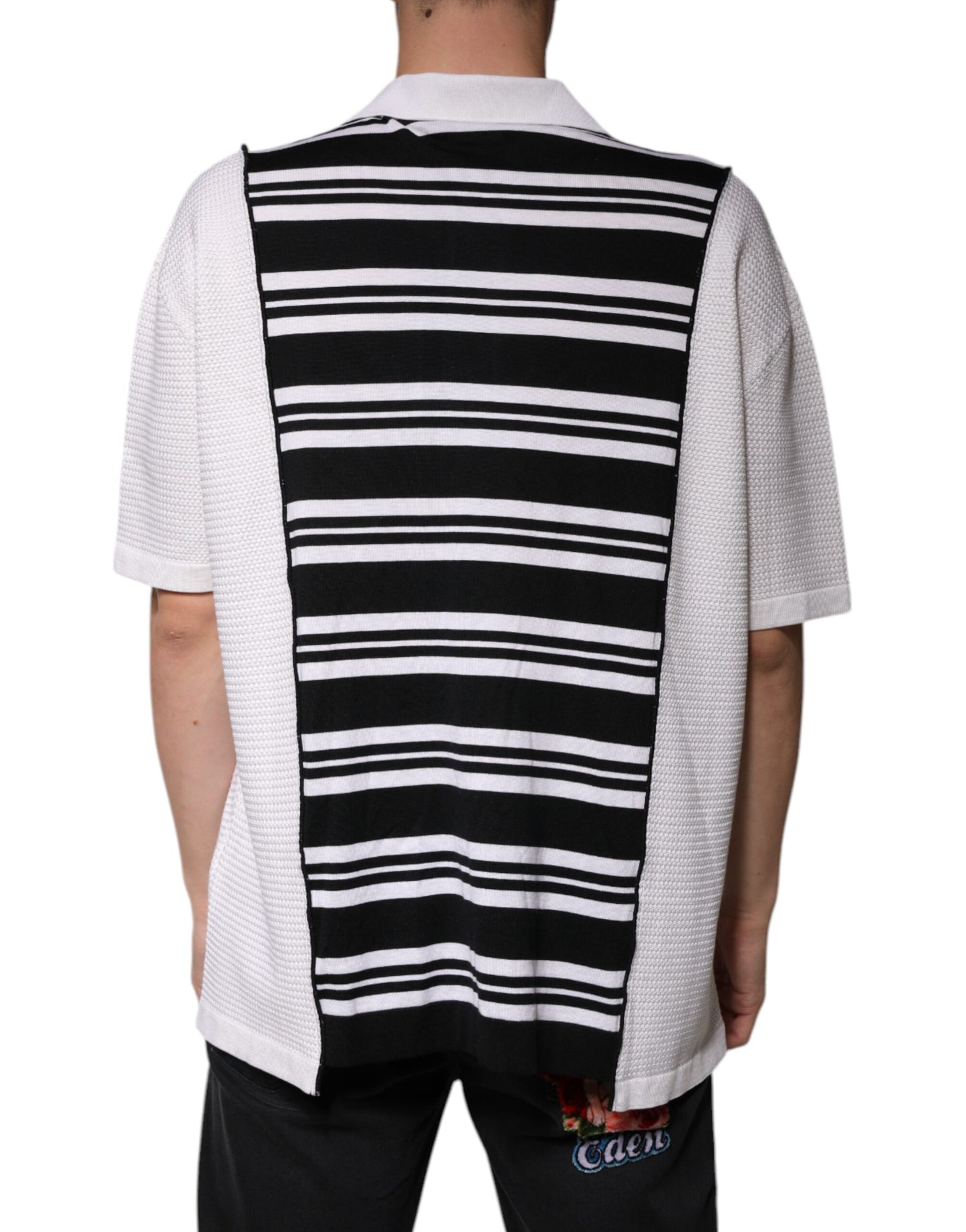 Black White Stripes Collared Polo T-shirt