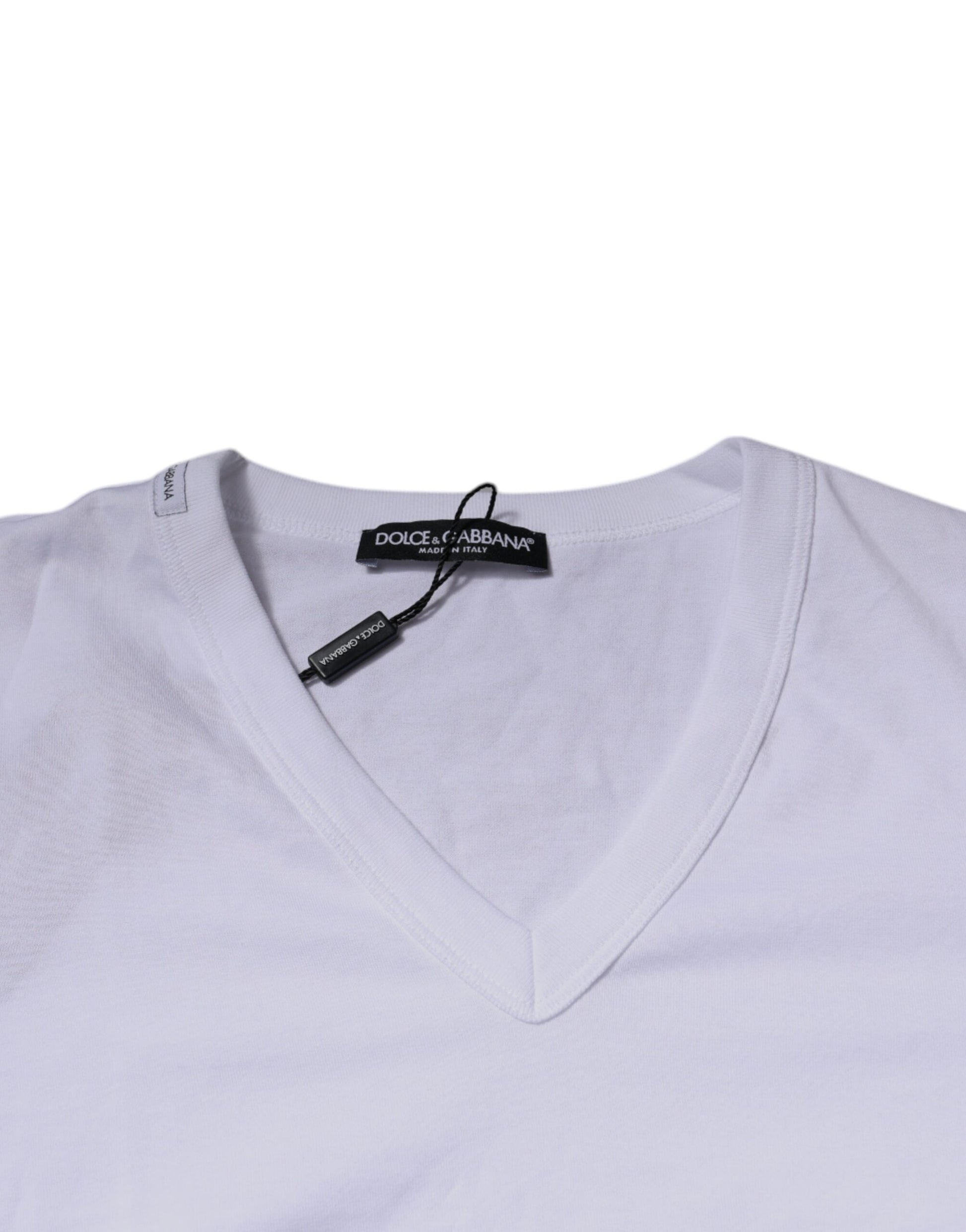 White Cotton V-neck Short Sleeves T-shirt