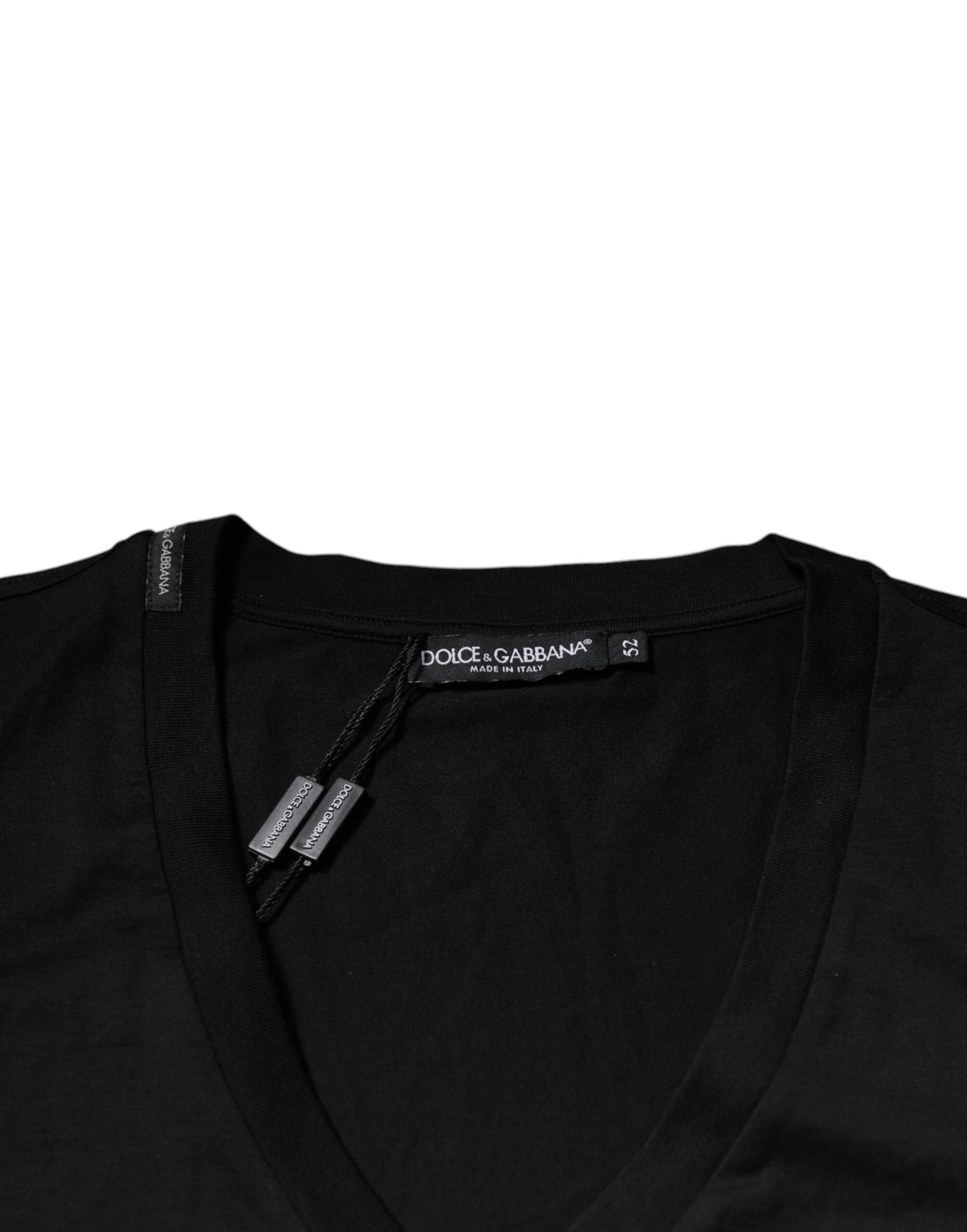 Black Cotton Logo Vneck Short Sleeve T-shirt