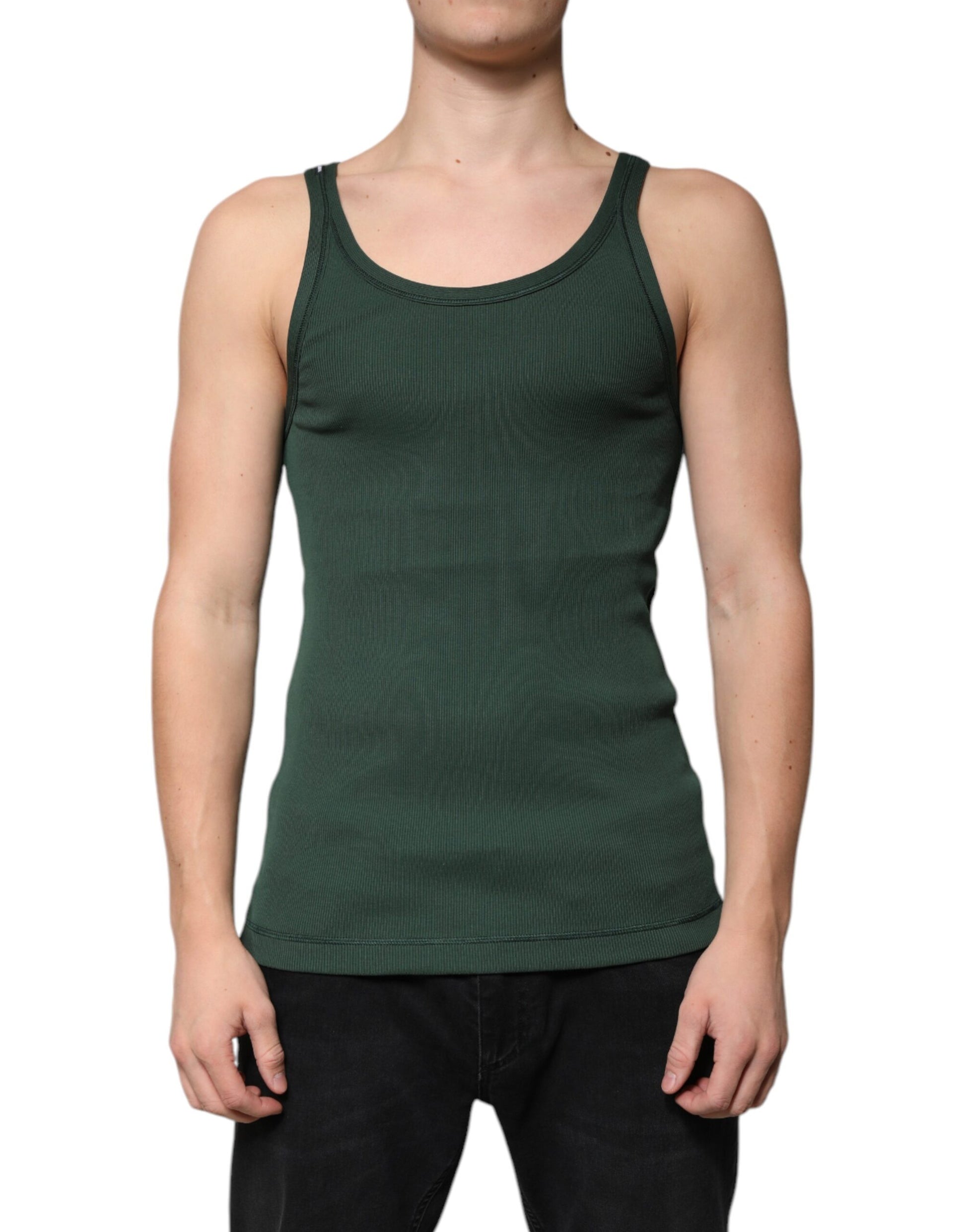 Green Cotton Sleeveless Round Neck Tank T-shirt