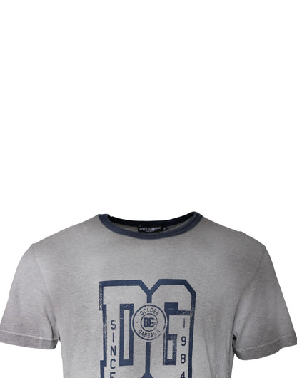 Gray Logo Print Cotton Crew Neck T-shirt