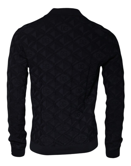 Black Silk Crew Neck Men Cardigan Sweater