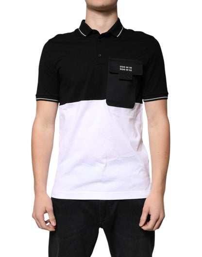 Black White Cotton Short Sleeves Polo T-shirt