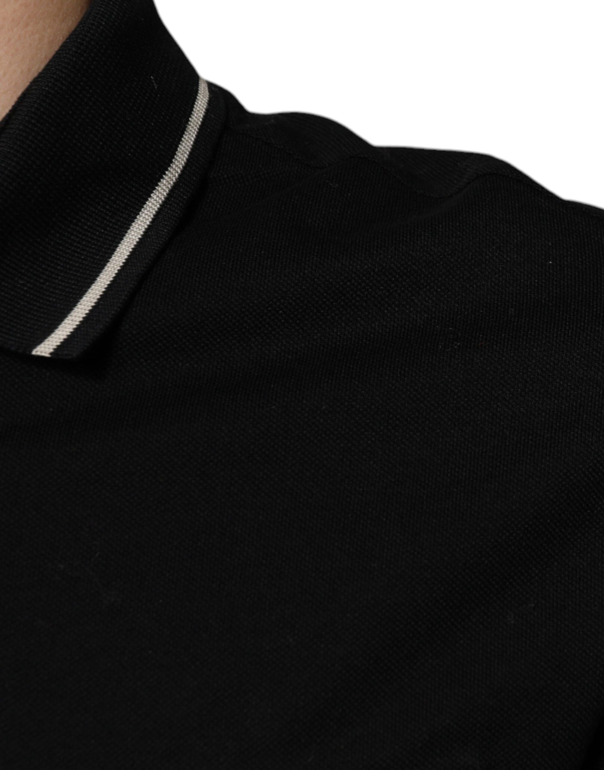 Black White Cotton Short Sleeves Polo T-shirt