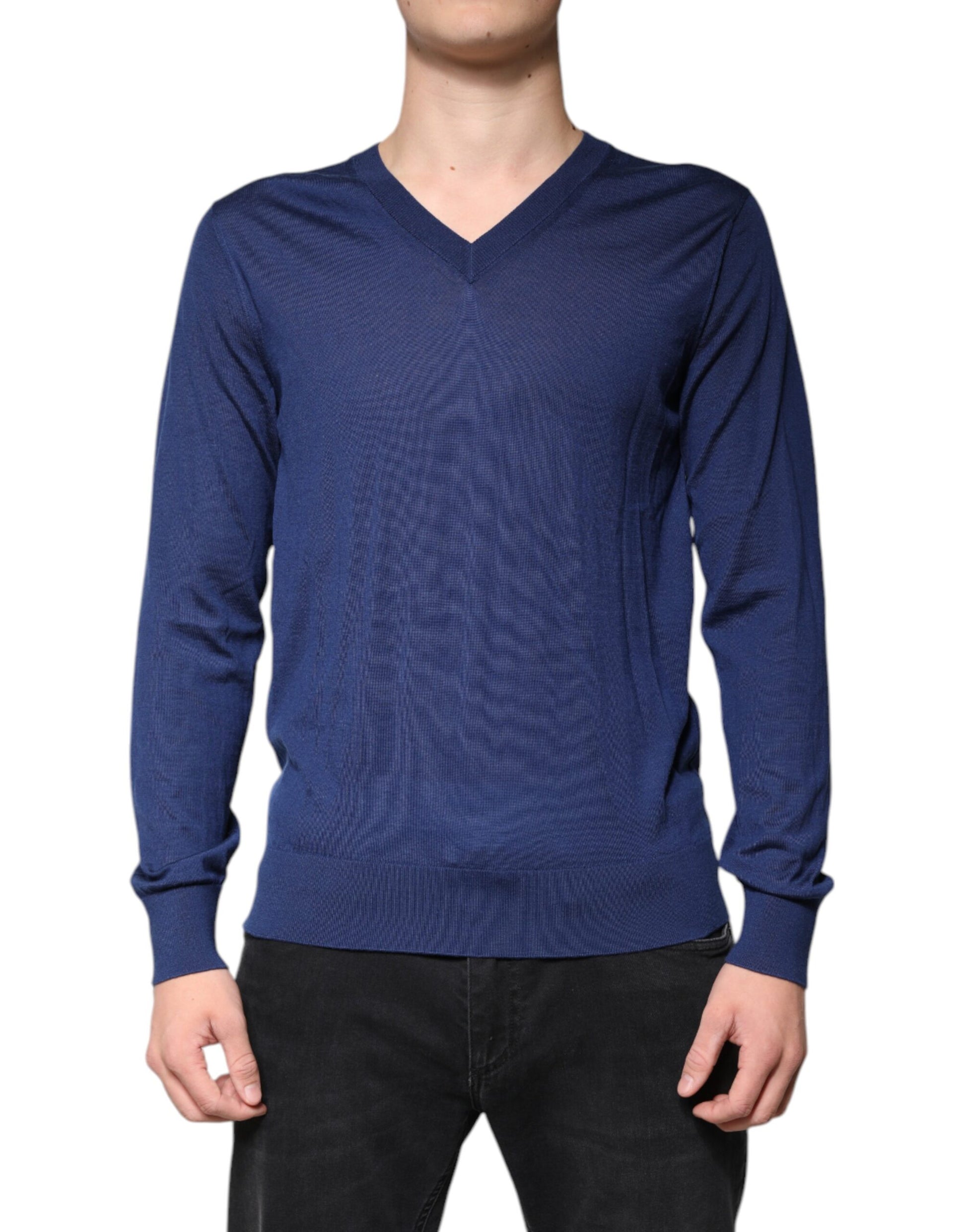 Navy Blue Cashmere V-neck Pullover Sweater