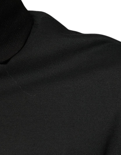 Black Logo Print Collared Cotton Polo T-shirt