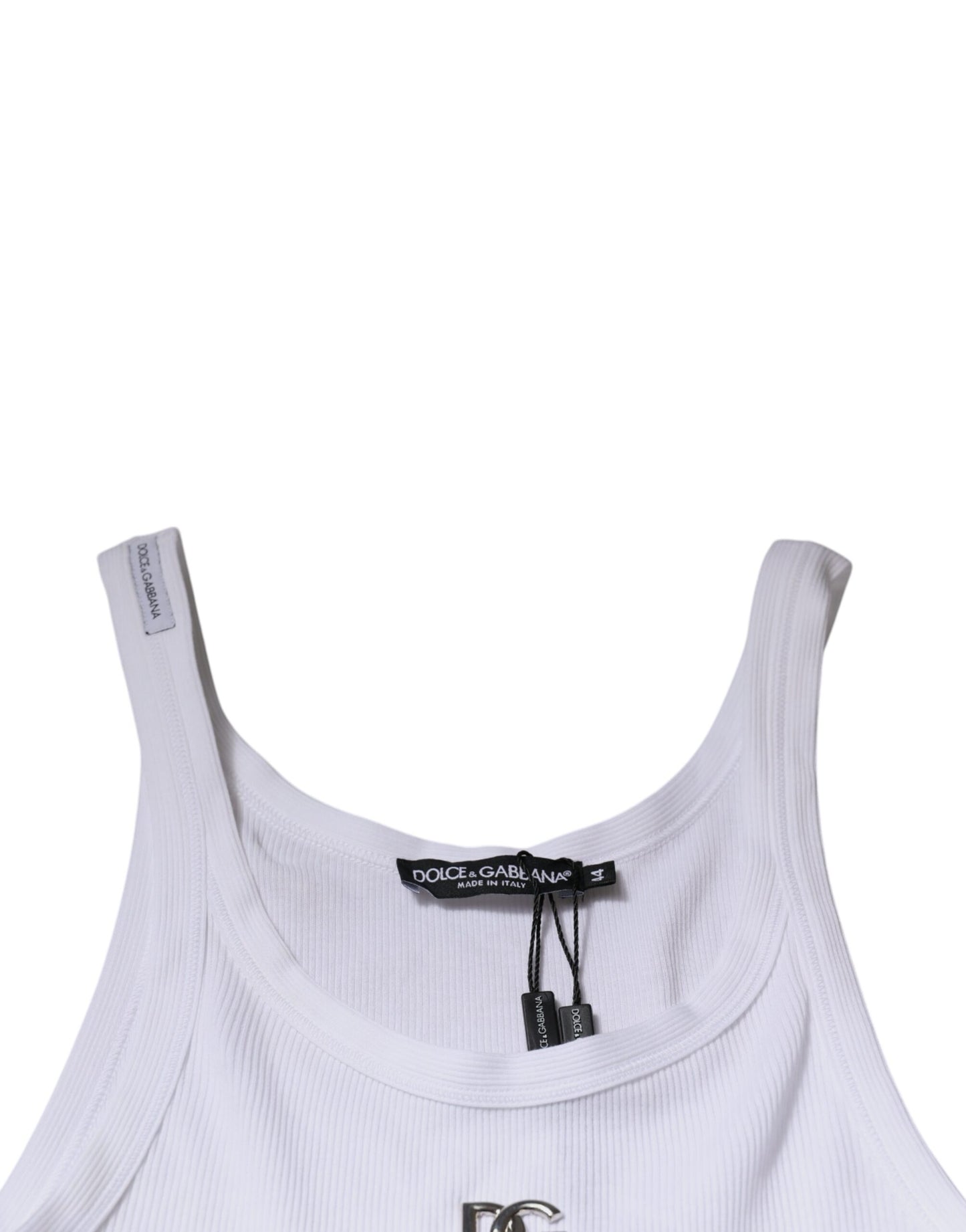 White Cotton DG Sleeveless Round Neck T-shirt