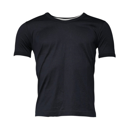 Blue Cotton Crew Neck Short Sleeves T-shirt