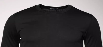 Black Cotton Crew Neck Short Sleeves T-shirt