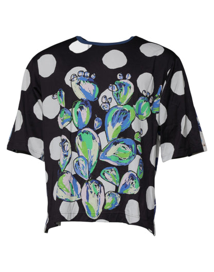 Black White Printed Cotton Crew Neck T-shirt