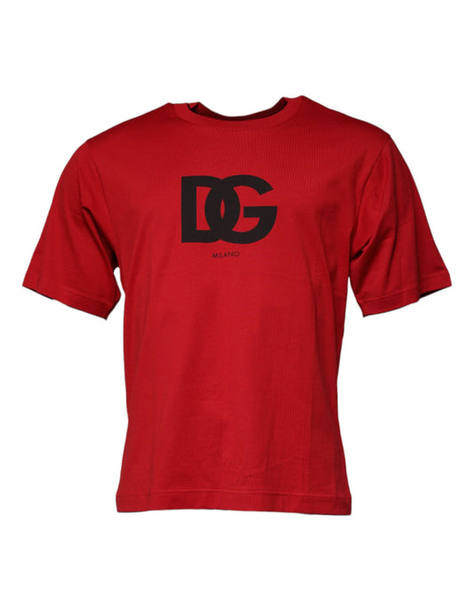 Red Logo Print Cotton Crew Neck T-shirt