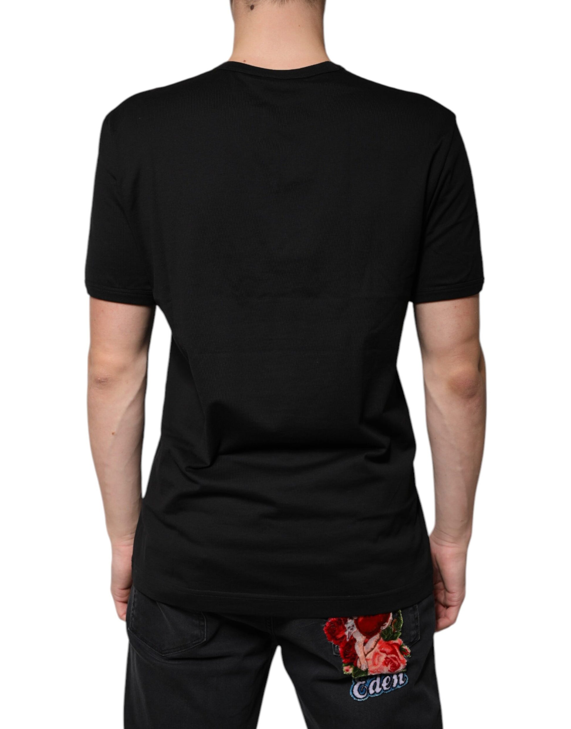 Black Cotton V-neck Short Sleeve T-shirt