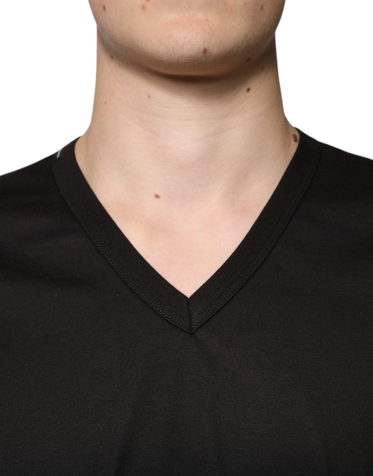 Black Cotton V-neck Short Sleeve T-shirt