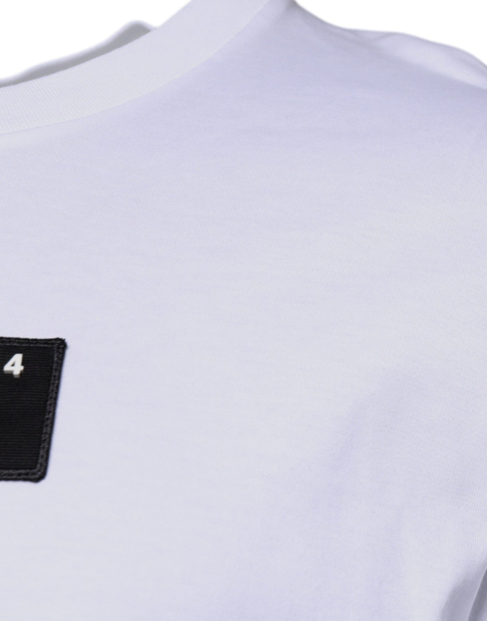 White Logo Print Cotton Crew Neck T-shirt