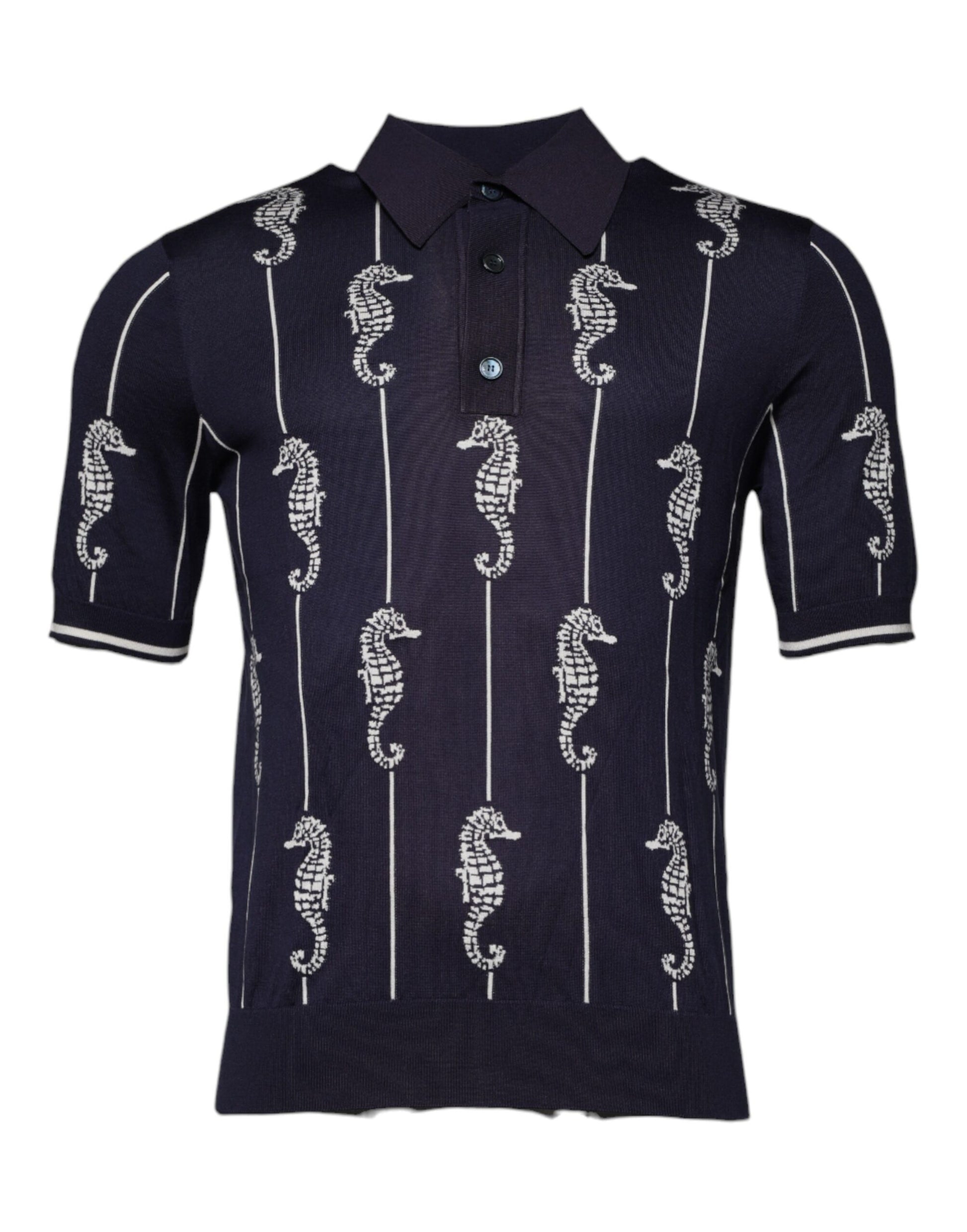 Dark Blue Sea Horse Collared Polo T-shirt